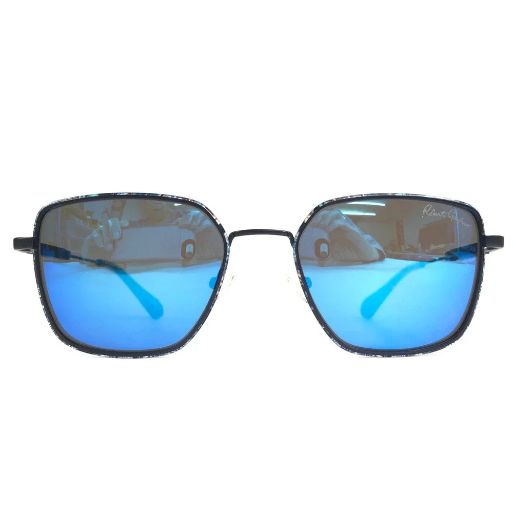 Robert Graham Sunglasses LLOYD NAV Navy Square Frames with Mirrored Blue Lenses